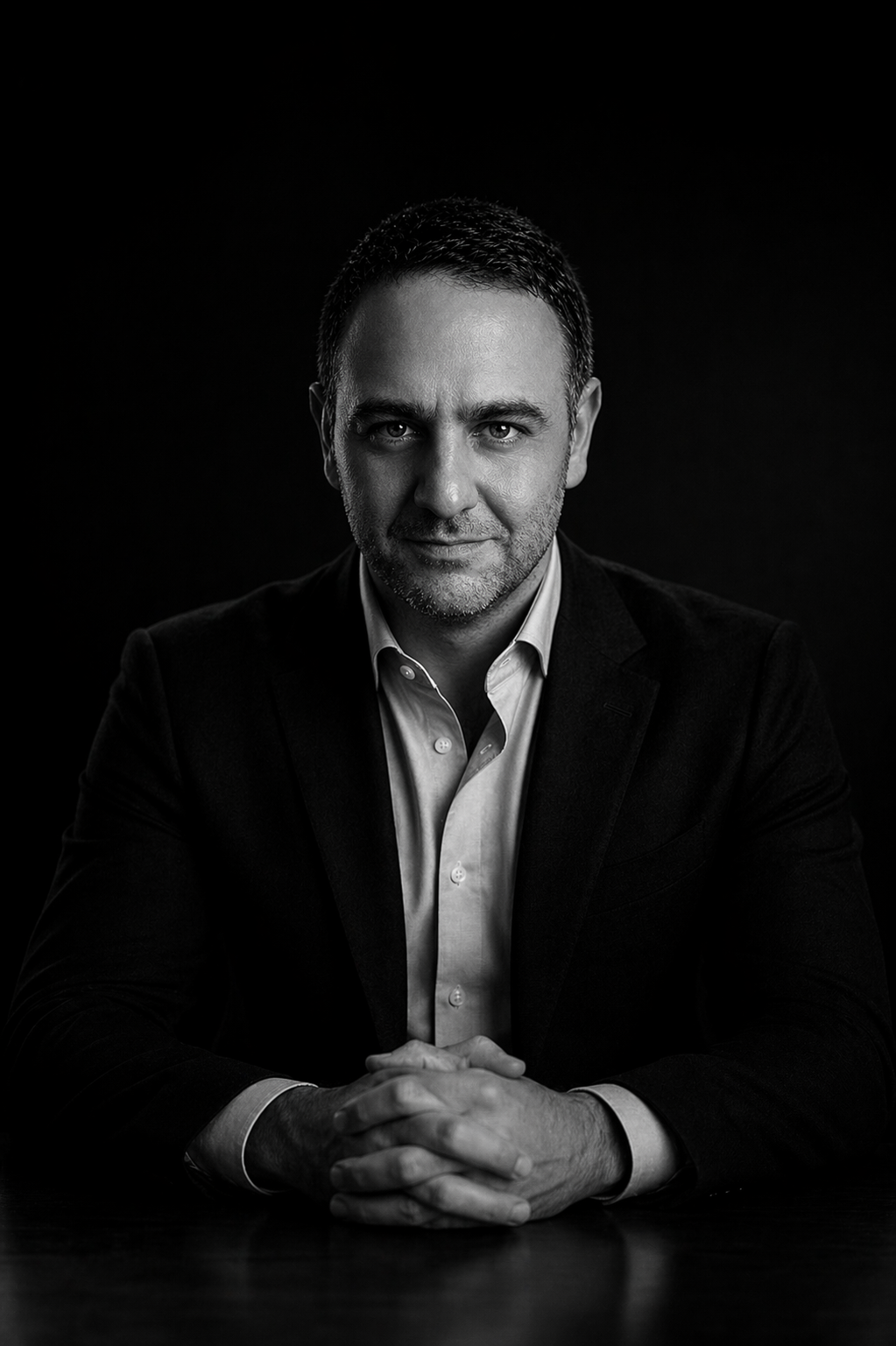 Black and white portrait of Akın Atilla